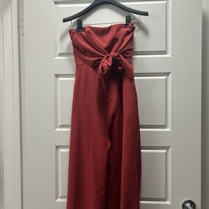 Elegant Strapless Jumpsuit in Deep Red
